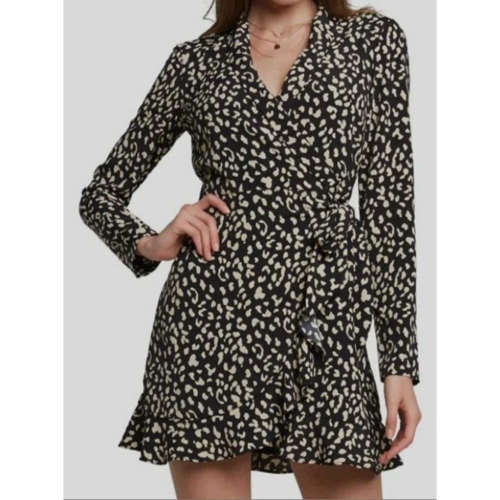 Bardot Womens Wrap Dress‎ Leopard Print Long Sleeve Mini Size Small Romantic